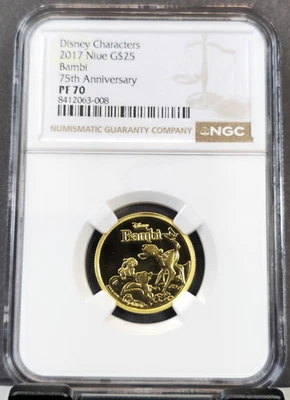 2017 NIUE GOLD 25 DOLLARS DISNEYS BAMBI NGC PF 70 EXTREMELY RARE PERFECT POP 1 - Image 1 of 4