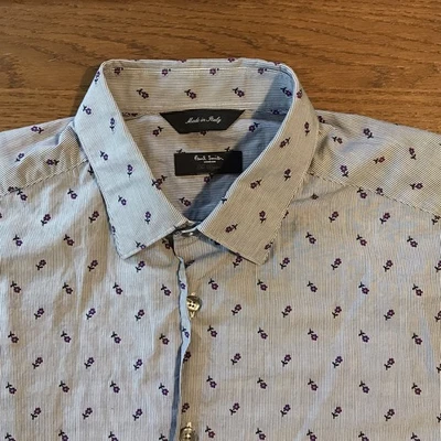 Paul Smith London Large Gray Purple Flower Long Sleeve Dress Shirt 16 / 41 GOOD - Image 1 of 4