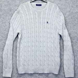 Jersey Polo Ralph Lauren tejido con cable talla grande gris para hombre cuello redondo - Imagen 1 de 6