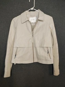 Anthropologie Mixed Media Moto Jacket XS Cream Faux Leather Knit Panels - Picture 1 of 5