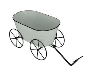 Scratch & Dent White and Black Metal Enamelware Garden Farmhouse Wagon Planter - Picture 1 of 8