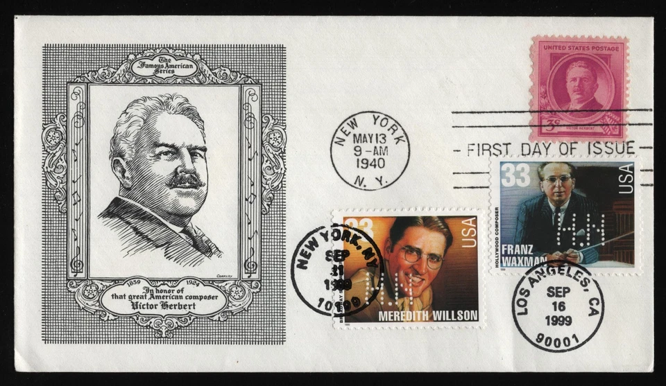 #881 3c Victor Herbert, Coakley-Triple Cancel [2] FDC **ANY 5=FREE SHIPPING** - Image 1 of 1