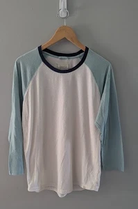 Marine Layer Shirt Mens M 3/4 Sleeve Crew Baseball Raglan Casual Blue White - Picture 1 of 6