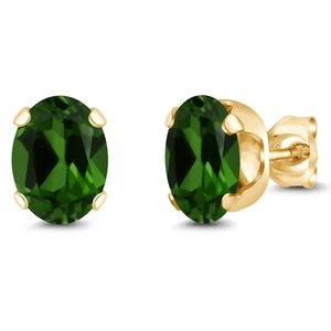 18K Yellow Gold Plated Silver Green Chrome Diopside Stud Earrings For Women - Picture 1 of 4