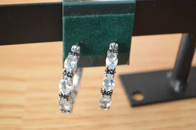 3.50ct Premium Mangoro Aquamarine / Sapphire Earrings Platinum over Fine Silver - Image 1 of 4