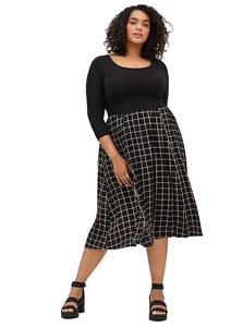 TORRID (0X L) Fit & Flare Midikleid Stretch Challis Jersey kariert schwarz Tasche - Bild 1 von 4