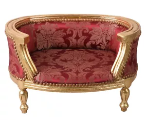 Barockes Hundebett Hundesofa rot gold Bett für Mops & Bully Katzensofa Liege - Bild 1 von 4