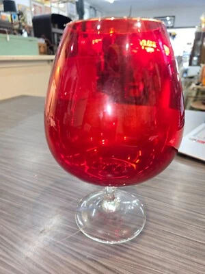 Large Balloon Glass Vase Goblet  Ruby Red Vintage Retro 1960's Huge 10”  - image 1 of 3