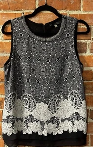 Rose + Olive Black Gray Paisley Boho Sleeveless Top Blouse Shirt Medium M - Picture 1 of 5