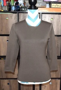 Blusa Top PER SE Mujer Carrera Verde Oliva Mezcla Seda Tejido Manga 3/4 Talla M - Imagen 1 de 3