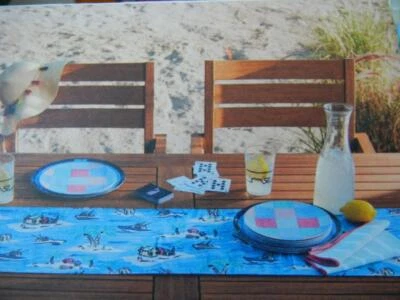 VINEYARD VINES OCEAN BLUE WHITE YACHT ISLAND BEACH COTTON 14" X 72" TABLE RUNNER - Image 1 of 4