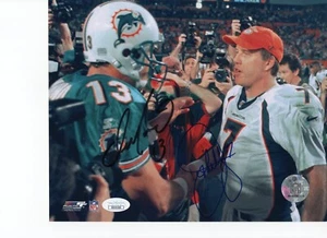 FOTO FIRMADA DAN MARINO Y JOHN ELWAY 8X10 CON JSA - Imagen 1 de 1
