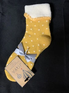 Joya Cuffed Soft Wool Viscose Blend Mustard Yellow & Cream Dot Socks NWT - Picture 1 of 5