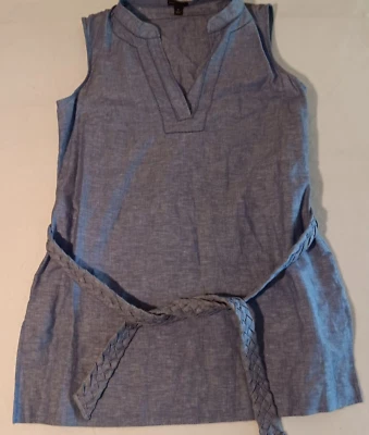 Dana Buchman Blouse Linen Blend Tunic Top, Blue, Size M, Belted, Sleeveless, - Image 1 of 4