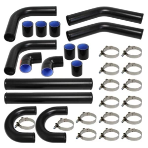 2.36" 60mm Aluminum Universal Intercooler Turbo Piping pipe + Hose Kit Black - Picture 1 of 10