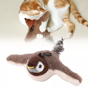 Electronic Interactive Flying Bird Cat Plush Toy Hanging Flapping Wings Sparrow - Picture 1 of 9