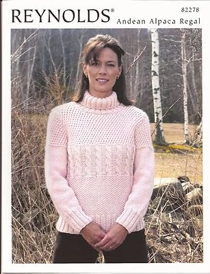 Turtleneck Guernsey Reynolds Knitting Pattern #82278 Womens Sweater 40 - 51" - Image 1 of 2