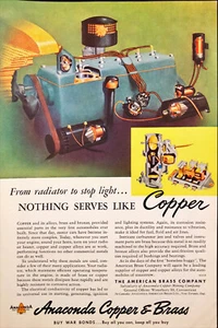 Anaconda Copper & Brass Drawing of Engine WWII Buy War Bonds 1945 Print Ad - Picture 1 of 6