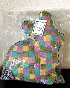 Mackenzie Childs Multi Check Bunny Shaped Throw Pillow Easter Spring NEW +TAG - Picture 1 of 7