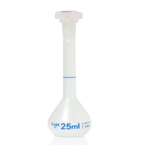 Plastic Volumetric Flask with Plug Cap, 25ml, Polypropylene, Class B (Case 50) - Picture 1 of 1