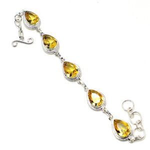 Yellow Citrine Gemstone Handmade 925 Sterling Silver Jewelry Bracelet Sz 7-8"