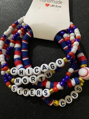 Conjunto de pulsera de béisbol de 5 piezas de los Chicago Cubs para hombre - encanto de béisbol - North Siders Foto 1 de 2