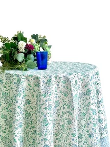 Aster Blue 100% Cotton Round Tablecloth, Handblock Print Floral Table Cloth f... - Picture 1 of 4