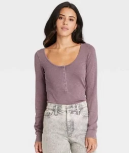Universal Thread Long Sleeve Henley Rib Knit Shirt Womens M Purple Bella Swan - Picture 1 of 7