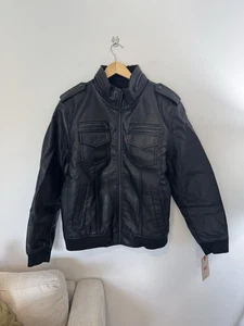 Levi’s Faux Leather Shearling Lined Aviator Bomber Jacket, Black, Men’s Sz L NWT - Picture 1 of 7
