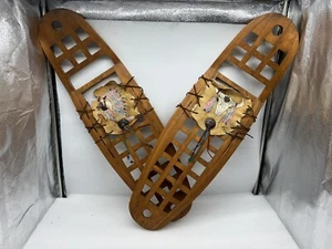 Wood Wooden Snowshoe Pair Snowtrek Log Cabin Ski Lodge Display Decor Trap Hike - Picture 1 of 7