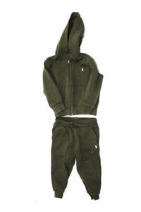 Polo Ralph Lauren Boys Front Zip Hoodie Jogger Pants Set Green Cotton Size 3