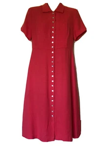 Womens Medium dress pink coral textured long button down a-line short sleeve - Picture 1 of 10