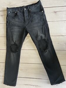 Purple Brand Jeans P002 - Black Wash Blowout Size 33 BLB Mid Rise Slim
