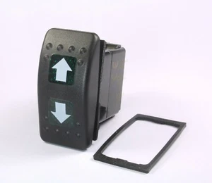 MOMENTARY Lighted Rocker Switch ON/OFF/ON UP DOWN Arrows SPDT 12v 20A Green - Picture 1 of 5