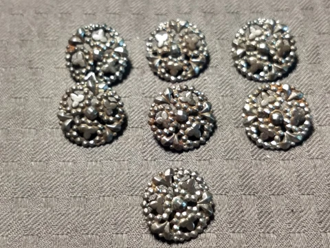 Antique Buttons  Pressed Cut Punched Steel Half inch Rare Matched Set  7 sewing Cover