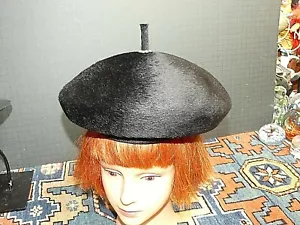 Vintage Women's Black Fur Rhinestone Beret Italy J.L. Brandeis Omaha NE WOW! - Picture 1 of 8