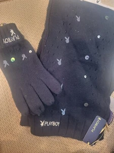 PLAYBOY BUNNY KNIT Schal & Handschuhe Schwarz Neu - Bild 1 von 3