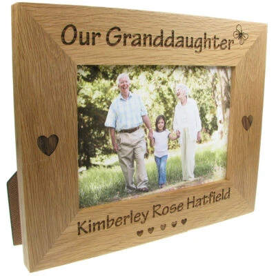 Grandparent Present, 'Our Granddaughter' Personalised Solid Oak Photo Frame