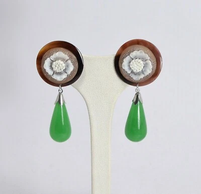 ORECCHINI  ARGENTO 925  CAMMEI SARDONICO PENDOLI GIADA  PEN SHELL     AGHT  0804 - Immagine 1 di 3