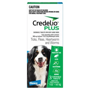Credelio Ticks Fleas & Worms Treatment Chew Tabs for Dogs 22-45kg Blue 3 Pack - Picture 1 of 2