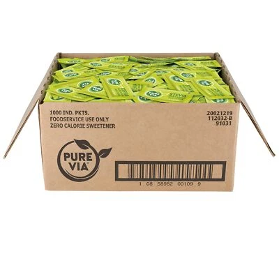 1000 Count Pure Via Stevia Sweetener Packets Zero Calorie Sugar Substitute