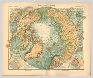 STIELER 1909 CARTE MAP NORTH POLAR / PôLE NORD / NORD-POLARE / POLAR del NORTE - Imagen 1 de 1