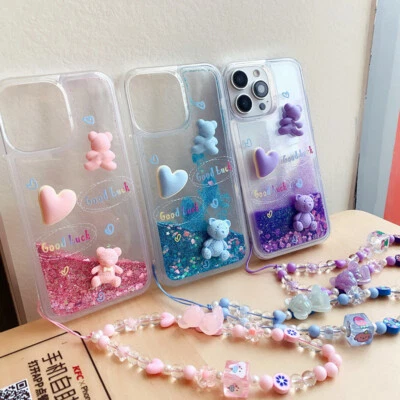 For iPhone Samsung Quicksand Case +Cute 3D Bear Bracelet Glitter Phone Cover Hot - Image 1 of 4