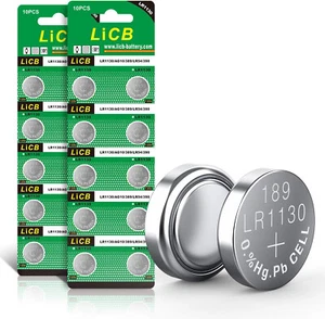 LiCB 20 Pack LR1130 AG10 Battery 1.5V Long-Lasting Alkaline Button Cell Batterie - Picture 1 of 8