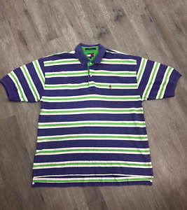 Tommy Hilfiger Polo Shirt Purple Stripe Short Sleeve Button Collared Men's XL