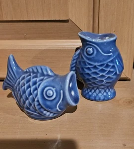 Juego de coctelera de sal y pimienta de pescado azul boca abierta grande cocina azul 275A náutica - Imagen 1 de 10
