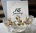 Gold Gilt Flower, Leaf & Vine, Pearl Accent Crown, Tiara, Wedding, Faire, Quince