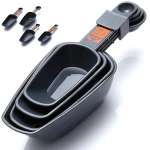 Set 4 Measuring Spoon Plastic Gray Modern Small Easy Clean Solid Round Kitchen - Picture 1 of 13