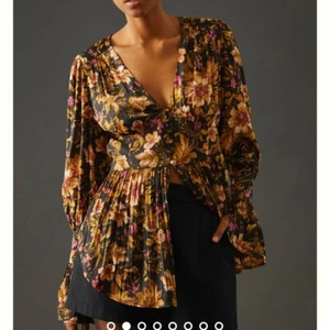 NWT Anthropologie Women's Deep V Black Foral Motif Tunic, Size M - Picture 1 of 6