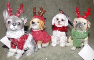 Puppy Dog Figurine & Ornament LOT OF 4 NEW wearing Antlers/Sweater/Hat/Scarf - Picture 1 of 10